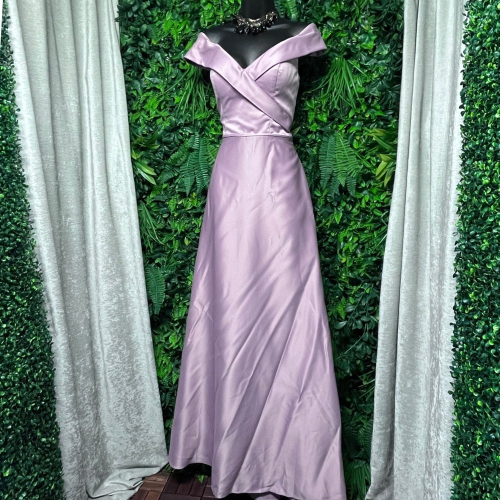 Morilee Madeline Gardner Dress 8 Purple Desert Rose Satin Off Shoulder Gown 4220